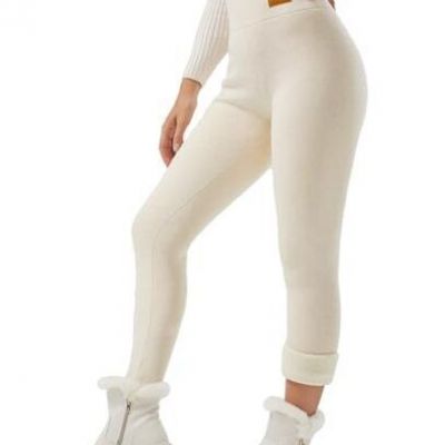 JK SUE JONES Women Winter Warm Thick Leggings Fleece Lined Medium Cream